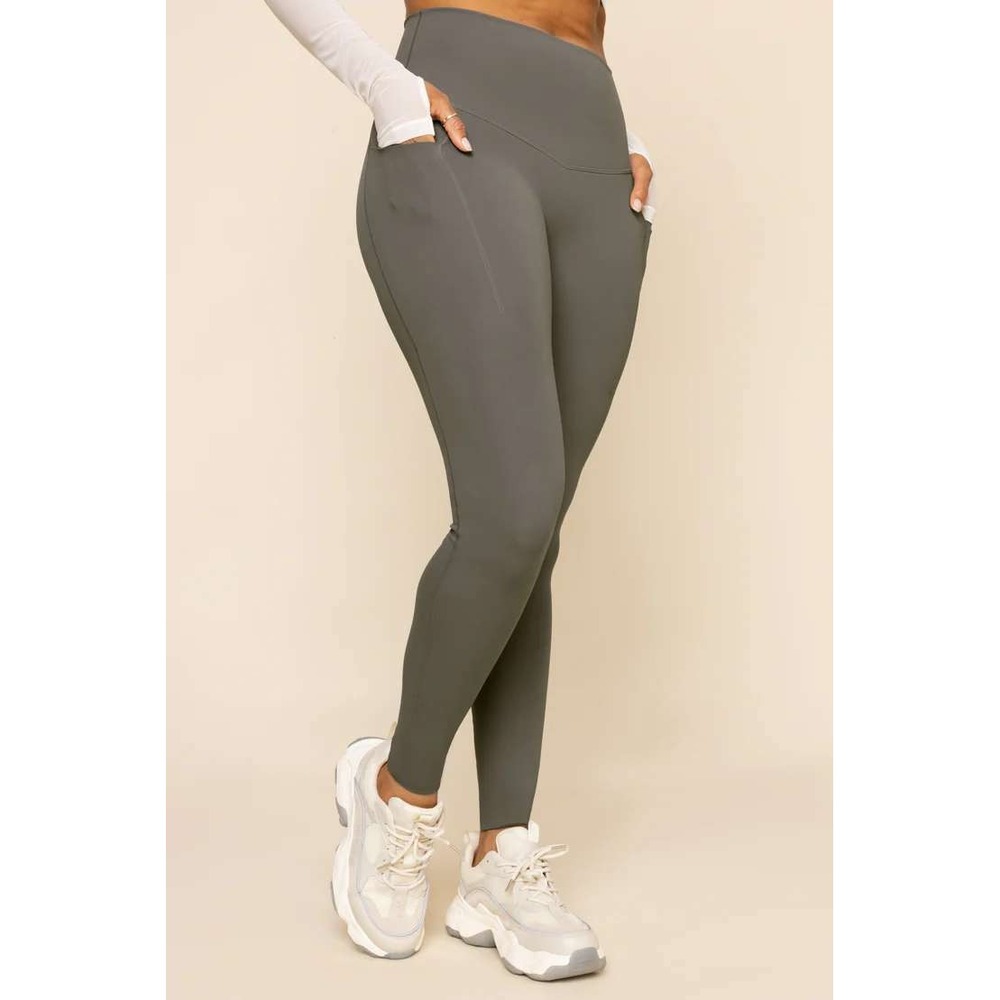 POPFLEX Leggings Women XS Olive Green High Waisted Pockets 25 Inch Inseam Active